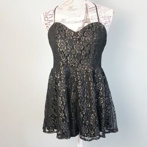 Alythea black gold metallic lace romper size small